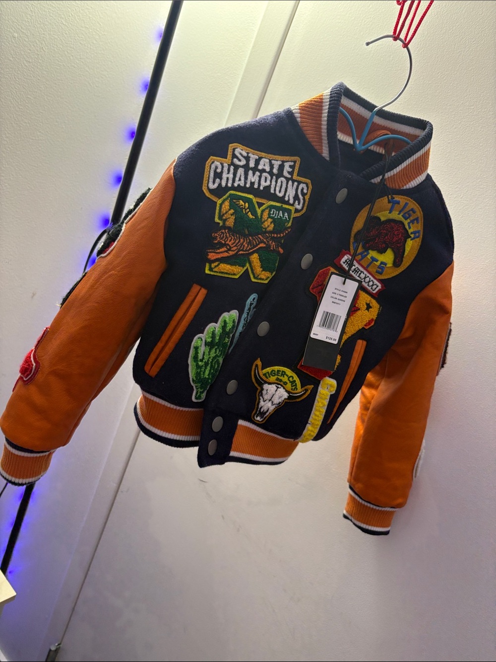 Kids Orange & Navy Varsity Jacket with Patches